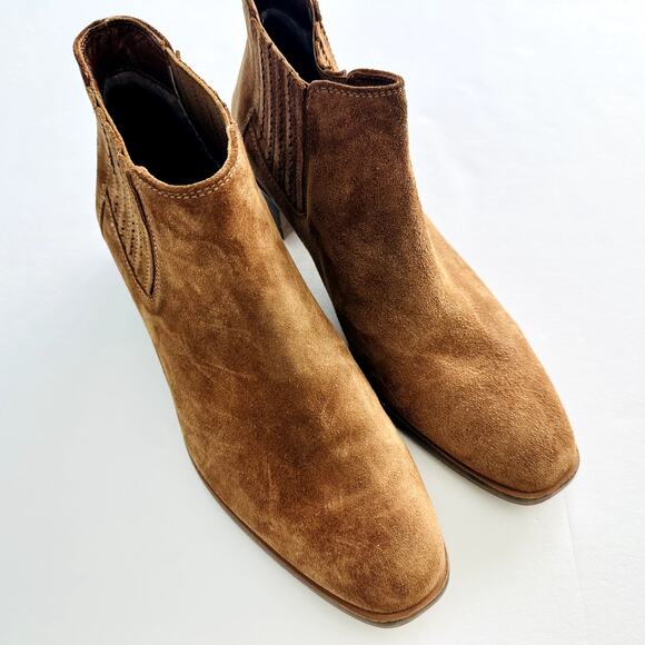 AQUATALIA Rosalin Weatherproof Suede Ankle Boot Size 9.5 Whiskey Tan Italy - Picture 2 of 10